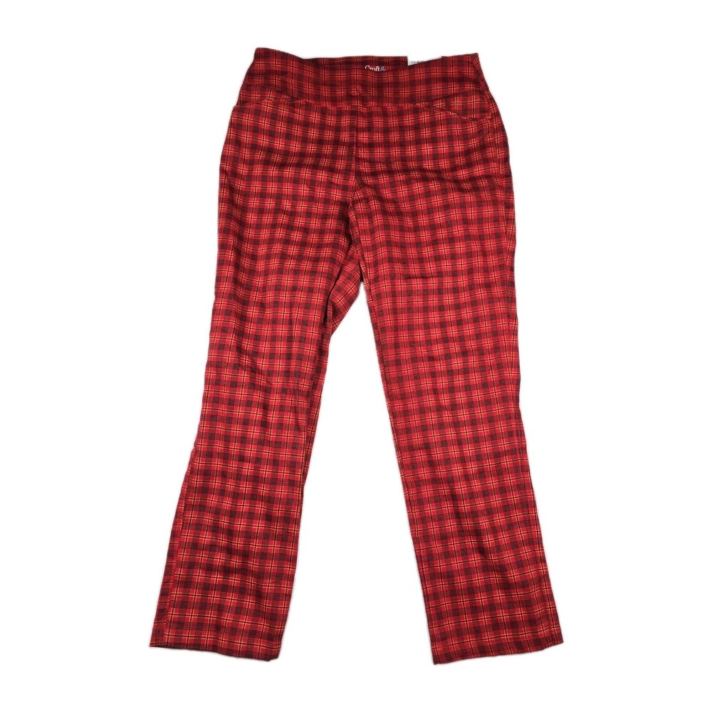 Croft & Barrow Womens 6 Short Red Plaid Effortless Stretch Straight Leg Pants